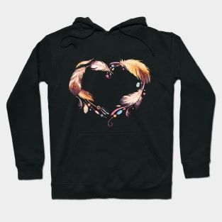 Image: Watercolor, Feather heart wreath Hoodie